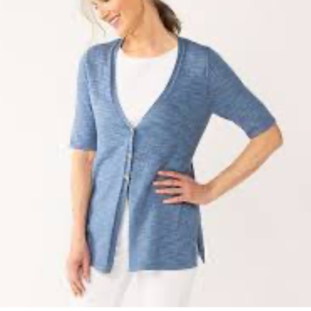 Croft & Barrow blue Short Sleeve Button Down Cardigan Size M NWT